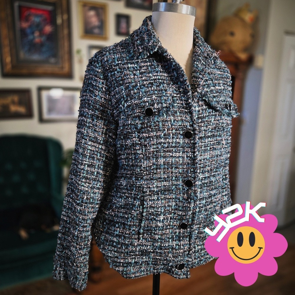 Vintage Y2K Drapers & Damons Tweed Jacket Blue Button Front Jacket Blazer